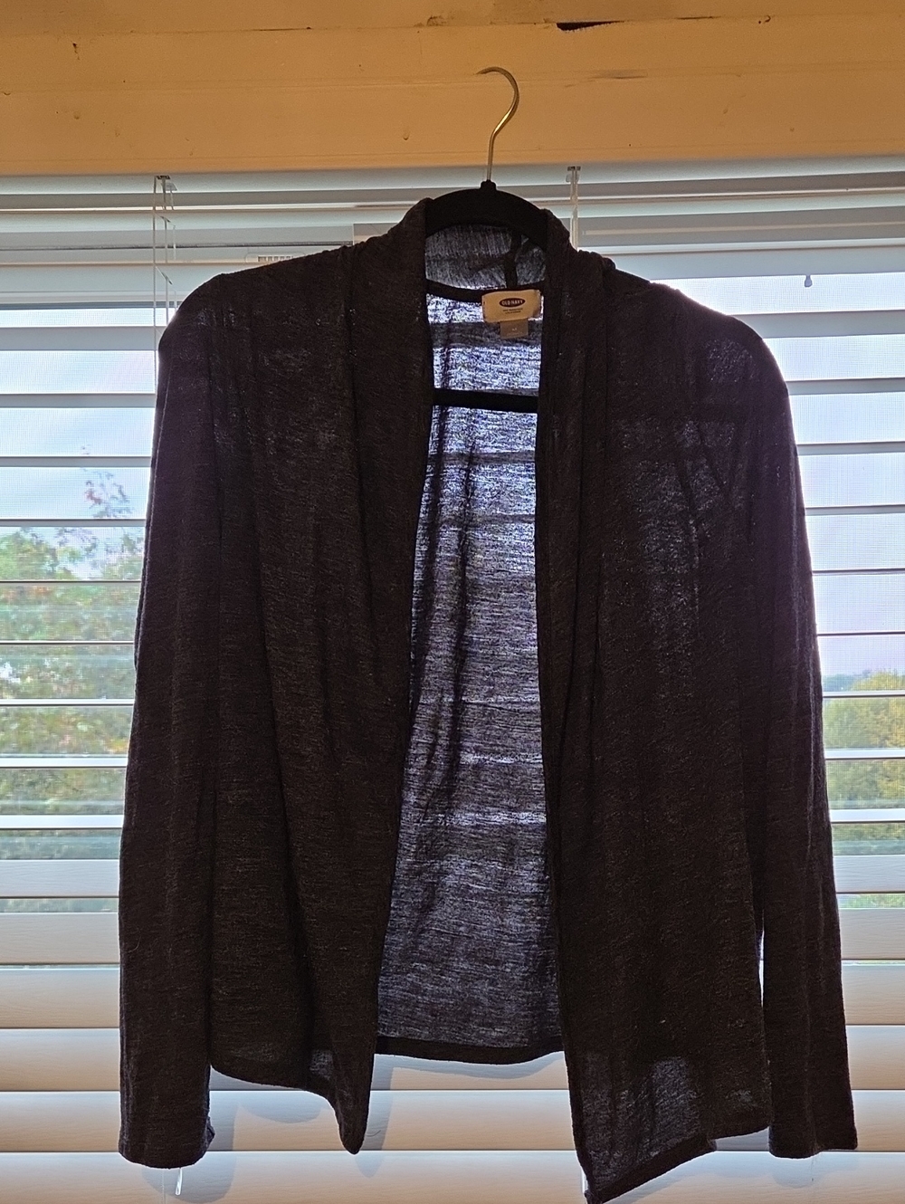 Womans Dark Grey Open-Front Lightweight Cardigan Sweater